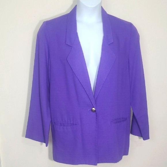 Sag Harbor Purple Blazer Relaxed Fit Oversized Hip Length Button Career Classic - Picture 1 of 4